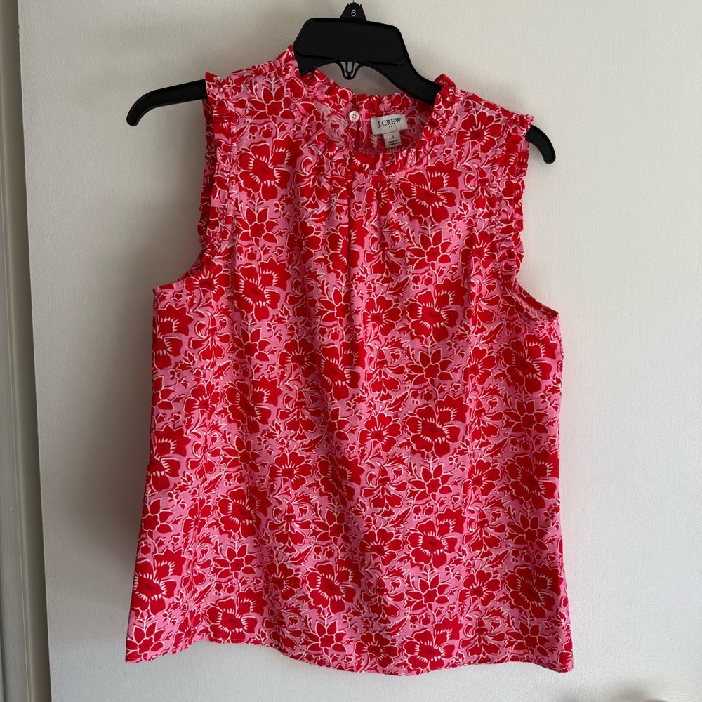 J. Crew Floral Ruffle Trim Sleeveless Blouse - Picture 8 of 8